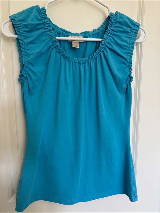 LOFT Tops - LOFT Turquoise Ruffled Cap-Sleeve Tank